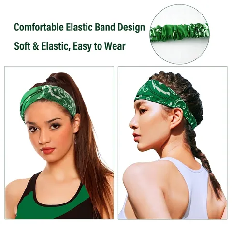 Paisley Print Headband Polyester Twisted Knot Elastic Hair Band Sweat Absorbent Sports Yoga Bohemian Accessories