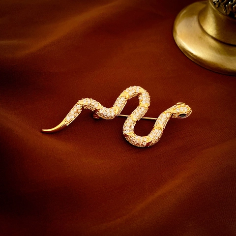 Spilla A Forma Di Serpente In Zircone Per Donna Rame Placcato Oro Forma Animale Corsage Scintillante Gioielli Regalo