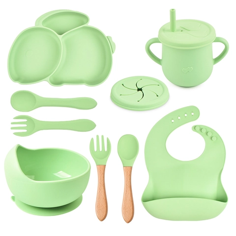 Silicone Baby Feeding Plate Suction Divided Bowl Bib Cup Spoon Fork Food Grade Toddler Self Eating Animal Shape