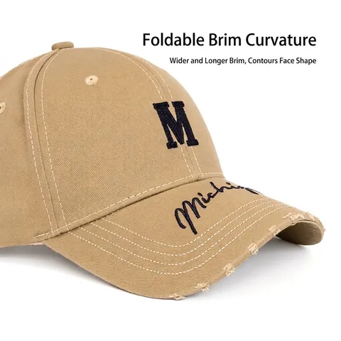 Cappello Da Baseball Vintage Twill Di Cotone Ricamo Lettera M Effetto Usato Regolabile Unisex Streetwear