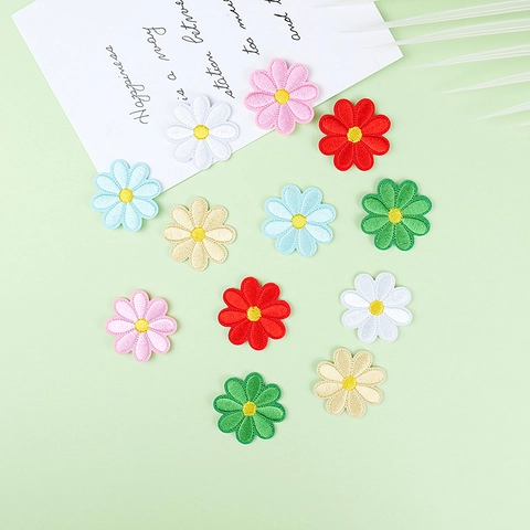 Sunflower Daisy Embroidered Patches Polyester Thread Iron On Sew On DIY For Clothes Bags Shoes Hats Decoration Colorful Floral