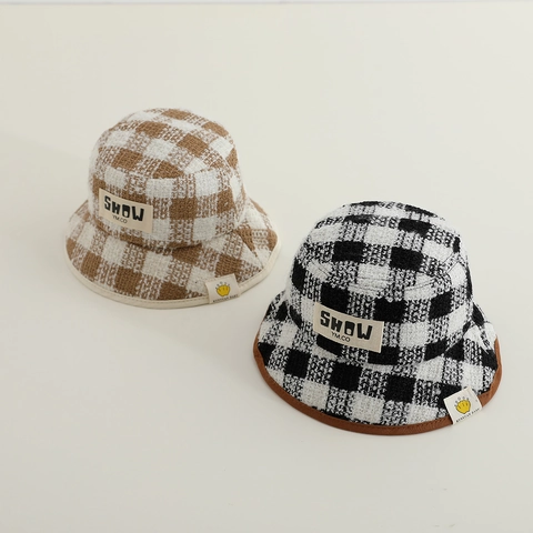 Sombrero De Pescador De Tweed A Cuadros Para Niños Cálido Otoño Invierno Gorra De Sol Con Cuerda Resistente Al Viento