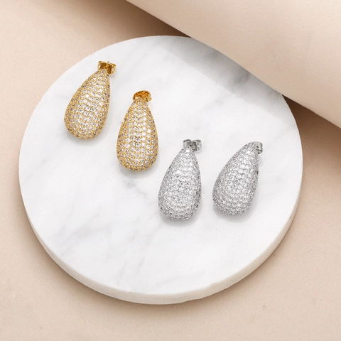 Elegant Copper Teardrop Earrings For Women Gold Silver Plated Sparkling Zirconia Inlaid Minimalist Fashion Jewelry Ear Studs