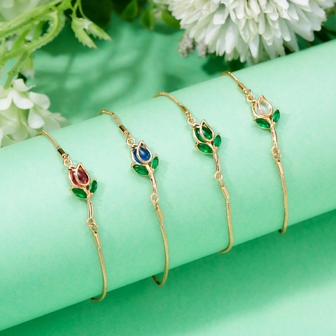 Tulip Flower Bracelet Copper Alloy Rhinestone Inlaid Elegant Snake Chain Adjustable Jewelry For Women