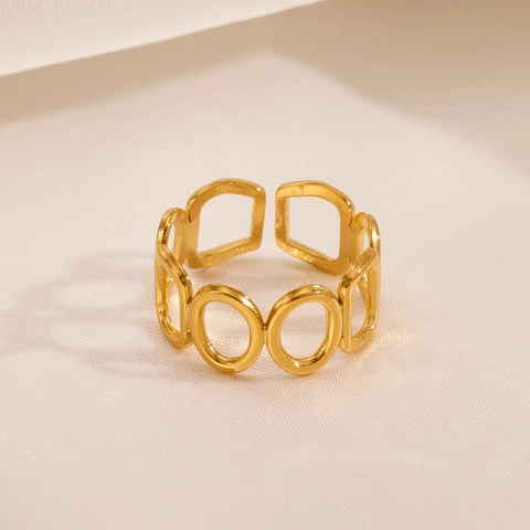 Anillo De Cadena Hueca Ovalada Geométrica Acero Inoxidable Chapado En Oro De 18K Joyería De Dedo Ajustable Para Mujer