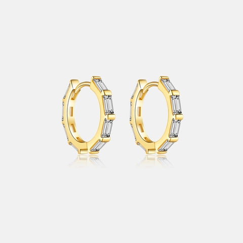 Minimalist 925 Sterling Silver Hoop Earrings For Women 18K Gold Plated Baguette Cut Rhinestone Geometric Ear Jewelry Gift