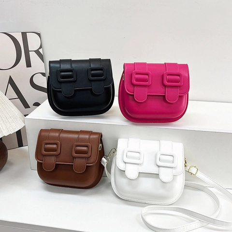 Fashion PU Leather Shoulder Crossbody Bag Double Buckle Saddle Bag Trendy Streetwear Magnetic Closure For Women