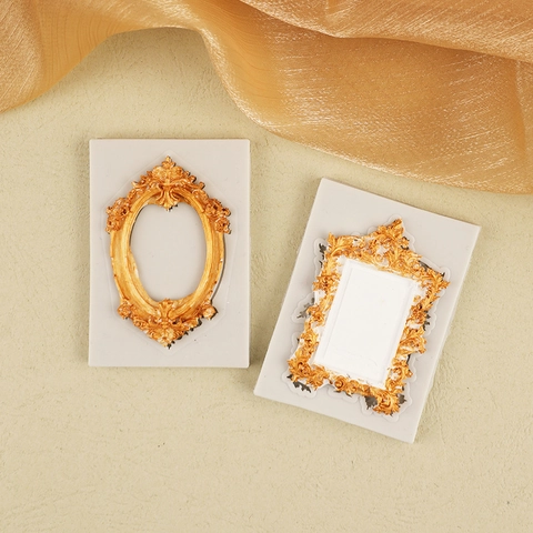 Barok Fotolijst Siliconen Vorm Retro Spiegel Stijl Voor Fondant Taart Decoratie Hars Klei Doe Het Zelf Reliëf Gesneden Ontwerp