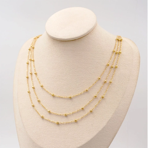 Collana A Tre Strati In Acciaio Al Titanio Placcato Oro Catena Con Perle Gioielli In Stile Vintage Minimalista