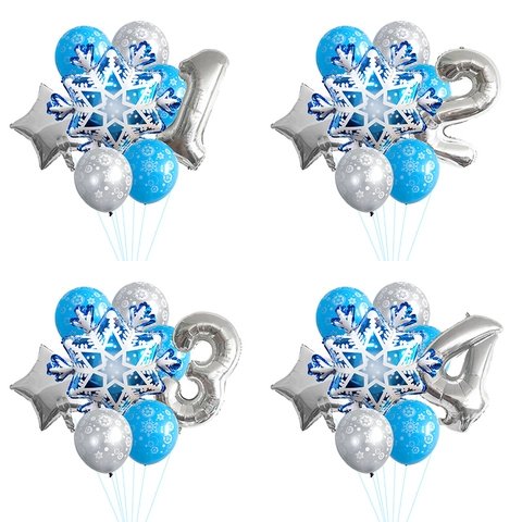 Decorazioni Con Palloncini In Lattice E Foglio Di Alluminio Digitale Fiocco Di Neve Per Festa Di Compleanno Invernale Celebrazione Di Natale Tema Blu Argento
