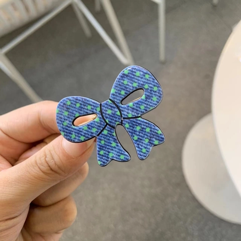 Hair Clips Duckbill Bow Oval Shape Denim Texture Polka Dot Pattern Acrylic Plastic Sweet Korean Style For Women