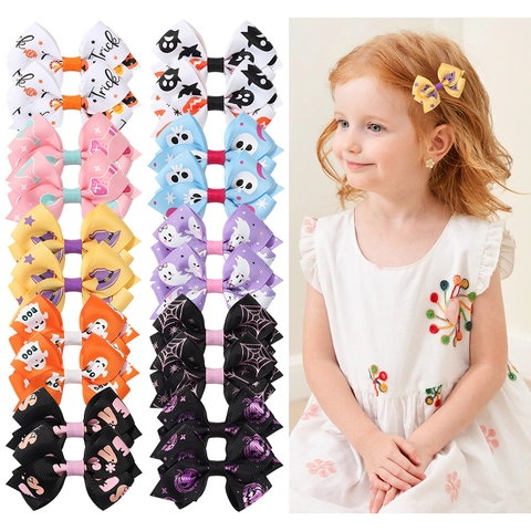 Mollette Per Capelli Fiocco Halloween Nastro Grosgrain Motivo Zucca Fantasma Cartone Animato Copricapo Festa Bambini Ragazze Carino