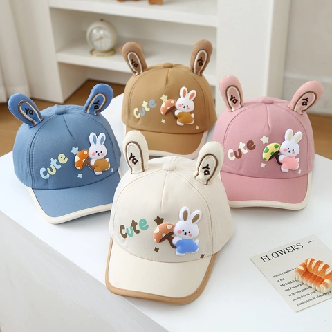 Cappello Da Baseball Per Bambini Misto Cotone Orecchie Da Coniglio 3D Patch Coniglio Fungo Berretto Da Sole Neonato