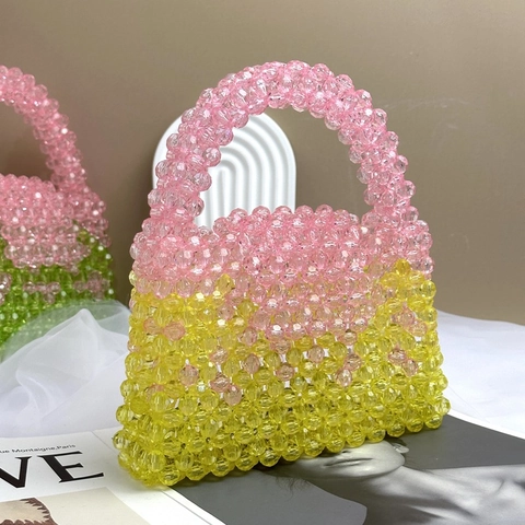 Borsa A Mano In Perline Fatta A Mano Acrilico Trasparente Blocco Di Colore Piccola Borsa Quadrata Moda Estiva Contrasto