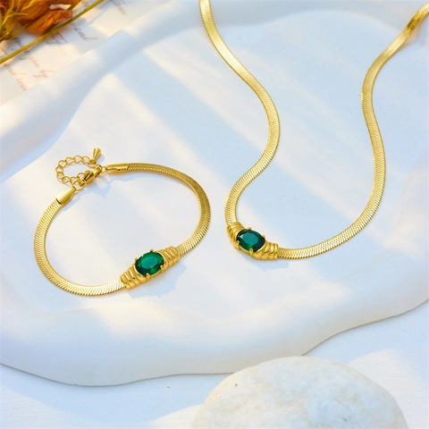 Collana E Bracciale In Acciaio Inossidabile Vintage Elegante Placcato Oro Catena A Serpente Con Zircone Ovale Per Donna