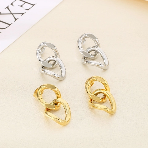 Pendientes de Botón de Acero Inoxidable con Cadena Retorcida Geométrica para Mujer Pendientes Sencillos de Eslabones Cubanos de Oro Plata Titanio Joyas de Viaje