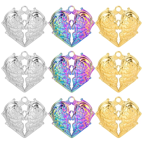 Collar con Colgante de Corazón de Acero Inoxidable Vintage para Mujer Joyas de Moda Bohemia con Tallas de Flores Huecas