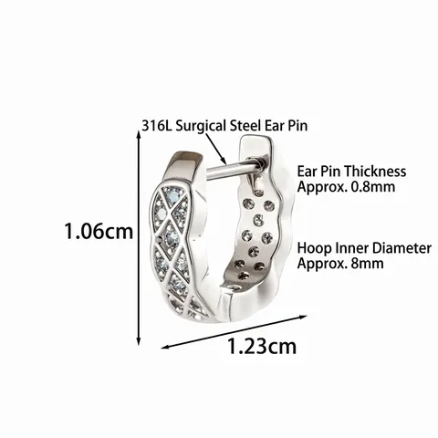 Orecchini A Cerchio Huggie Geometrici Con Perno In Acciaio Al Titanio 316L E Zircone Micro Intarsiato