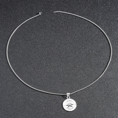 Collar Con Colgante De Brújula De Acero Inoxidable Rosa De Los Vientos Redondo Geométrico Náutico Joyería