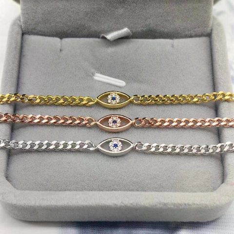 Evil Eye Armband 925 Sterlingsilber Zirkonia Panzerkette Verstellbar Elegant Modeschmuck Für Damen Geschenk