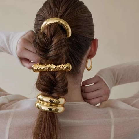 Retro Geometric Alloy Hair Ties And Metal Hair Clips Minimalist Metallic Ponytail Holders Daily Fashion Accessories