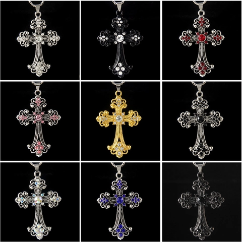 Collana Con Croce Con Catena In Acciaio Inossidabile E Ciondolo In Lega Con Strass Gioielli Retro Hip Hop Gothic Punk