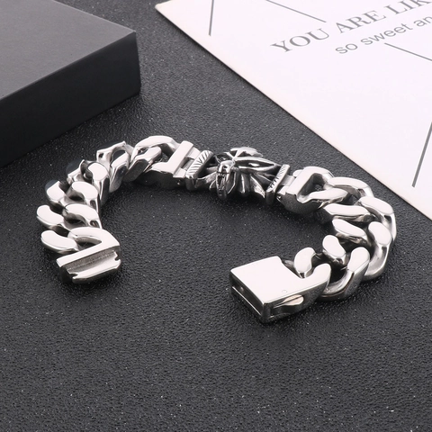 Pulsera Para Hombre Retro De Acero Inoxidable 316L Cabeza De Lobo Cadena Cubana Joyería Punk Gótica