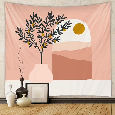 Abstract Tapestry Wall Hanging Polyester Boho Desert Landscape Minimalist Women Portrait Home Decor For Living Room
