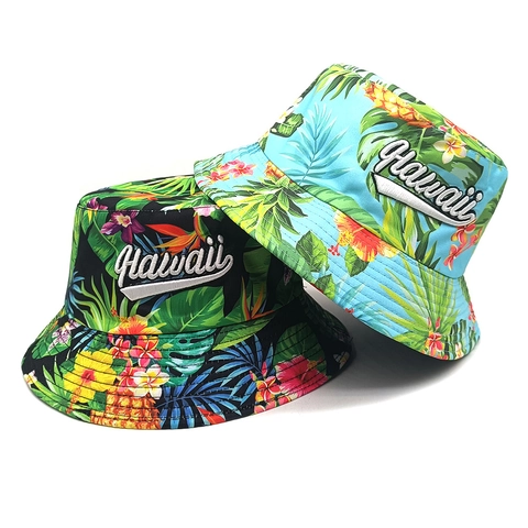 Chapeau Bob À Broderie Hawaii Imprimé Floral Tropical Polyester Protection Solaire Pliable Respirant Chapeau Plage Hommes Femmes