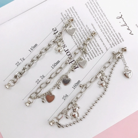 Metal Alloy Heart Bear Bracelet Double Layer Chain Trendy Jewelry Accessory For Women Girls
