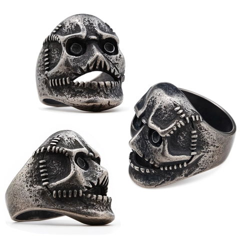 Bague Crâne Acier Inoxydable 316L Vintage Distressed Gothic Punk Squelette Creux Biker Band Bague Pour Hommes