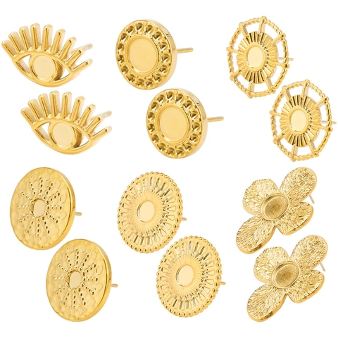 Geometric Stud Earrings Stainless Steel Eye Sun Flower Round Shapes Punk Modern Style Piercing Jewelry For Women Men