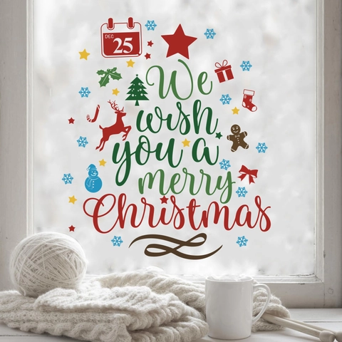 Kerstvensterstickers PVC Statisch Sneeuwvlok Rendier Merry Christmas Belettering Voor Feestelijke Glasdecoratie Vakantie