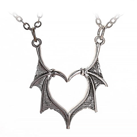 Gothic Retro Alloy Wing Heart Pendant Necklace For Women Antique Silver Gun Black Punk Couple Jewelry Valentine Gift