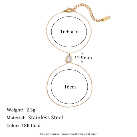 Minimalist Water Drop Zircon Finger Bracelet Stainless Steel 18K Gold Plated Double Layer Chain Hand Harness For Women