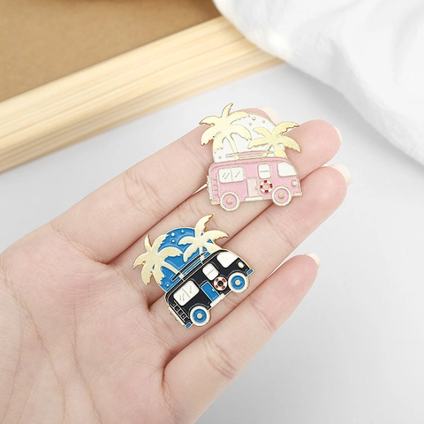 Alloy Outdoor Camping Enamel Brooch Pin Cartoon Mountain Forest River Camper Suitcase Adventure Landscape Badge Lapel Jewelry