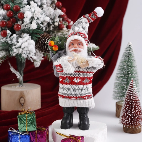 Santa Claus Figurine Desktop Decoration Fabric Plush Standing Christmas Party Ornament Novelty Festive