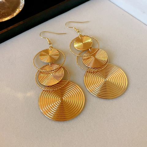 Pendientes Colgantes Geométricos De Triple Disco Concéntrico Aleación Con Pasador De Plata Esterlina 925 Para Mujer