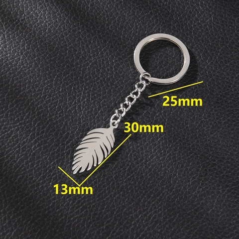 Portachiavi con Pendente Foglia Piuma in Acciaio Inossidabile Minimalista Argento Metallo Anello per Zaino Regalo Moda