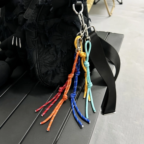 Colorful Braided Rope Bag Charm Reflective Paracord Keychain With Metal Carabiner Handmade Fashion Accessory