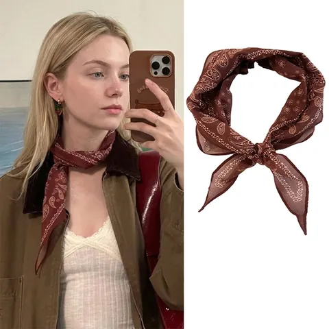 Scarf Necklace Brown Paisley Print Viscose Retro Ethnic Multi-Way Decorative Neck Wrap For Women