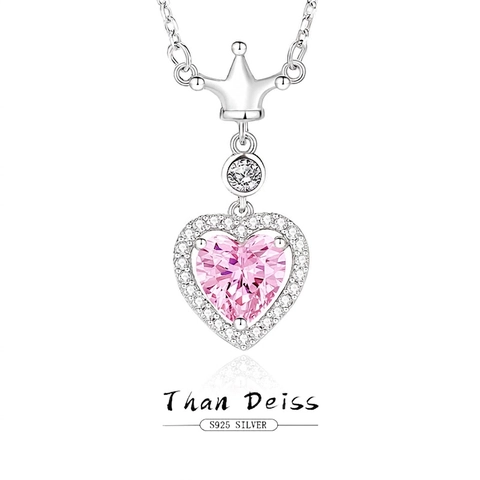 925 Sterlingsilber Herz Krone Anhänger Halskette Für Damen Rosa Zirkonia Elegante Schlüsselbeinkette Süßes Dating Schmuck Geschenk