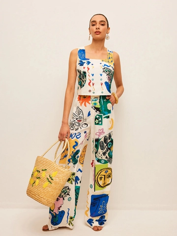 Gilet Donna Stampa Astratta Artistica Senza Maniche Scollo Quadrato E Pantaloni Larghi Vita Alta Chiffon Poliestere Casual