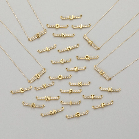 14K Gold Plated Copper Alphabet Letter Pendant Connector With Zirconia Sparkling Initial DIY Jewelry Making Accessory For Women