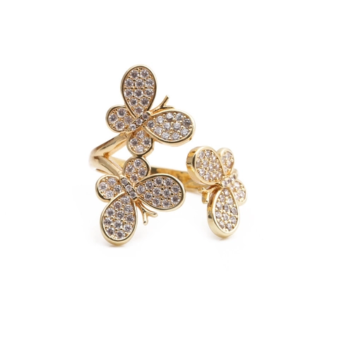 Anello Farfalla Rame Micro Intarsiato Zircone Anello Aperto Regolabile Per Donna Gioielli Chic Minimalisti