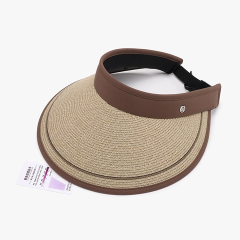 Cappello da Donna a Visiera in Paglia Naturale Intrecciata Pieghevole UPF 50 Protezione UV Berretto Regolabile Moda Mare Estate Aperto