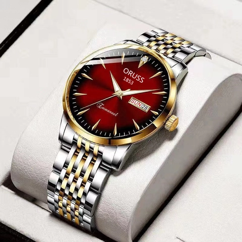 Men Quartz Watch Stainless Steel Band Waterproof Luminous Date Weekday Display Business Casual Fashion Luxury
