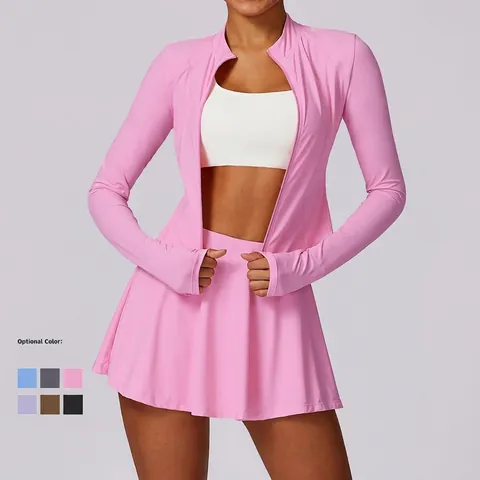Abbigliamento Sportivo Giacca E Gonna Pieghe Donna Raso Di Ghiaccio Protezione Solare UPF50+ Asciugatura Rapida Tennis Yoga