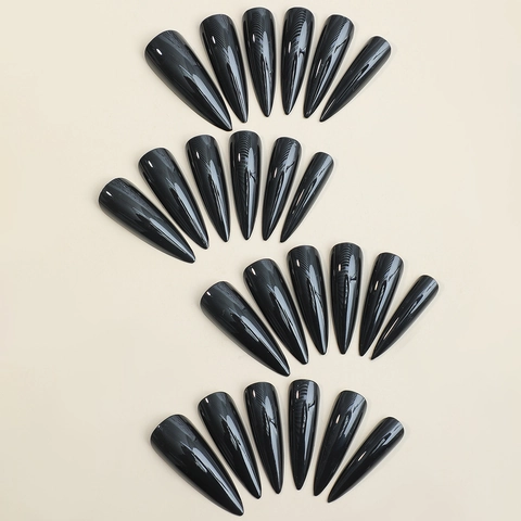 Unghie Finte Press On Stiletto Lunghe Lucide Colore Solido Rimovibili Stile Dark Manicure Fai Da Te Per Donne