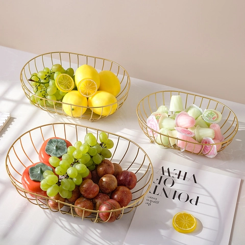 Iron Wire Fruit Basket Oval Hollow Metal Storage Bowl Nordic Minimalist Modern Decorative Kitchen Table Centerpiece